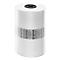 Roll of transparent foil with a black core. There are prints and recycling symbols on the foil.