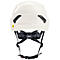 Vue arrière d'un casque de sécurité blanc avec des détails noirs et le logo Uvex.