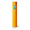 Poteau cylindrique jaune avec un bouclier vert. Le bouclier indique "Eco Rack". En dessous du texte se trouve le symbole de recyclage.