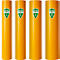 Quatre conteneurs cylindriques orange. Les étiquettes affichent "ECO RACK" et des indications de taille comme S, M, L, XXL.