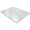 Rectangular, transparent desk mat with rounded corners, photographed diagonally from above.