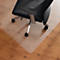 Office chair on a transparent floor protection mat on a wooden floor.