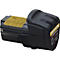 Batterie noire avec une étiquette jaune. Inscription: Proxxon, LU-5886 Wecker, Li-Ion 10.8V 2.6Ah.