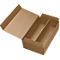 Opened, empty brown shipping box with compartments. The lid is half open.