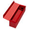 Opened red storage box with a ribbed design and a transparent plastic insert.