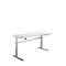 Pupitre estándar, regulable eléctricamente en altura, forma libre, fijación a la derecha, pie en C, ancho 1800 x fondo 1000/800 x alto 725-1185 mm, aluminio gris claro/blanco