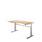 Pupitre estándar, regulable eléctricamente en altura, forma libre, fijación a la izquierda, pie en C, An 1800 x Pr 1000/800 x Al 725-1185 mm, arce/aluminio blanco