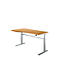 Pupitre estándar, regulable eléctricamente en altura, forma libre, fijación a la izquierda, pie en C, An 1800 x Pr 1000/800 x Al 725-1185 mm, haya/aluminio blanco