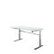 Pupitre estándar, regulable eléctricamente en altura, forma libre, fijación a la izquierda, pie en C, ancho 1800 x fondo 1000/800 x alto 725-1185 mm, aluminio gris claro/blanco