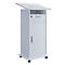 Pupitre Melta, mobile, réglable en hauteur/inclinable, 1 compartiment ouvert, 1 tiroir verrouillable, 2 compartiments avec porte, L 600 x P 500 x H 1090-1200 mm, bois, blanc