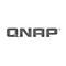 Graues QNAP Logo auf weißem Hintergrund.