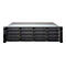 Schwarzer QNAP 16-Bay NAS-Server in Metallgehäuse vor weißem Hintergrund.