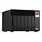 Schwarzes QNAP TS-x73A NAS-System mit sechs Festplatten-EinschÃ¼ben und LED-Anzeigen.