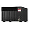 Ein schwarzes QNAP TS-x73A NAS-GerÃ¤t mit FestplatteneinschÃ¼ben und Logos.