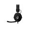 Schwarzes Gaming-Headset, Frontalansicht. Die Ohrmuschel zeigt ein weiÃŸes Q.
