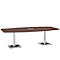 A brown conference table with silver legs, set against a white background.