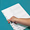 Close-up of a binder with dividers. A hand is grabbing the divider at the perforation.