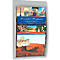 Gray brochure holder with four brochures showing travel destinations.