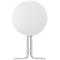 White round folding table. Tabletop with central point, metal legs.