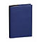 Portefeuille bleu avec surpiqûres blanches.