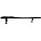 Black armrest with two brackets. The brackets are attached to the ends of the armrest and each have a rotary knob.