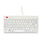 Weiße, kabelgebundene R-Go Tools Kompakt-Tastatur mit französischem AZERTY-Layout auf weißem Hintergrund.