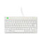 Weiße kompakte R-Go Tools Computertastatur mit französischem AZERTY-Layout und Kabel auf weißem Grund.