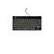 Schwarze, kompakte R-Go Tools Tastatur vor weißem Hintergrund.