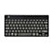 Schwarze kompakte Tastatur mit AZERTY-Layout und R-Go-Logo oben links auf weißem Hintergrund.