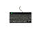 Schwarze kompakte R-Go Tastatur mit Kabel vor weißem Hintergrund.