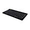 Schwarze, flache Tastatur mit französischem AZERTY-Layout auf weißem Hintergrund.