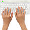Hände tippen auf weißer Tastatur. Buchstaben und Zahlen sind sichtbar. Das Logo 'rgo' ist links oben.