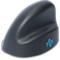 Schwarze, ergonomische Vertikal-Maus mit blauem R-Go Logo auf hellem Hintergrund.