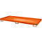 Orange platform with metal feet on the underside. A company logo on the right.
