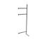 Freestanding metal clothes rack, grey, with two rods.