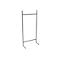 Gray metal construction, free-standing, for presentation purposes. Vertical bars, horizontal crossbar and foot.