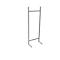 Gray metal stand. Rectangular shape, with a crossbar and two feet.