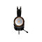 Schwarzes Gaming-Headset mit orangefarbenem Akzent und Mikrofon vor weiÃŸem Hintergrund.