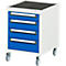 Rau Caisson à roulettes pour bureaux réglables en hauteur Jerry, Tom, série E, 4 tiroirs, L 480 x P 600 x H 690 mm, gris clair/bleu gentiane