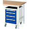 Rau Caisson à roulettes pour bureaux réglables en hauteur Jerry, Tom, série E, 4 tiroirs, L 480 x P 600 x H 690 mm, gris clair/bleu gentiane