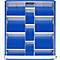 Blauer Schrank mit silbernen Einlegeböden. Im Inneren mehrere Fächer und Ablagen.