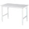White table with a rectangular top and metal legs. The frame is reinforced by crossbars.