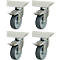 Rau Jeu de roulettes pour tables de travail réglables en hauteur Adlatus 150, 4 roulettes pivotantes avec frein, Ø 100 mm, H 135 mm, TPR, gris