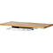 Houten bureau met geïntegreerd toetsenbordlade, toetsenbord en muis. Lichtbruin hout, zilveren beugel.