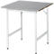 Rau werktafel Jerry, handmatig in hoogte verstelbaar, 25 mm MDF blad met roestvrij stalen bekleding, tot 300 kg, B 750 x D 800 x H 800-850 mm, zilver/lichtgrijs