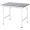 Rau werktafel Jerry, handmatig in hoogte verstelbaar, 25 mm MDF-plaat met plaatstalen bekleding, tot 300 kg, B 1000 x D 1000 x H 800-850 mm, zilver/lichtgrijs