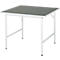 Rau werktafel Jerry, handmatig in hoogte verstelbaar, 25 mm spaanplaat met linoleum bekleding, tot 300 kg, B 1000 x D 1000 x H 800-850 mm, lichtgrijs/lichtgrijs