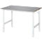Rau werktafel Tom, handmatig in hoogte verstelbaar, 25 mm MDF blad met roestvrij stalen bekleding, tot 500 kg, B 1250 x D 800 x H 760-1080 mm, zilver/lichtgrijs