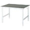 Rau werktafel Tom, handmatig in hoogte verstelbaar, 25 mm spaanplaat met linoleum bekleding, tot 500 kg, B 1250 x D 1000 x H 760-1080 mm, lichtgrijs/lichtgrijs