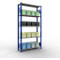 Rayonnage à emboîter MULTIplus150 - utilisable des 2 côtés - module de base - l. 1000 x P 300 x H 2000 mm - 5 étagères - capacité de charge par étagère 150 kg - renforcé par des traverses de longueur - acier - bleu gentiane RAL 5010